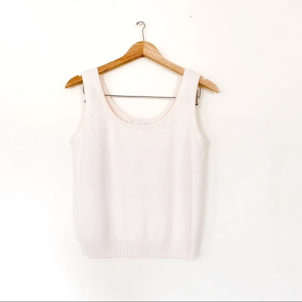 St. John Sleeveless Knit Tank Top Ivory White
